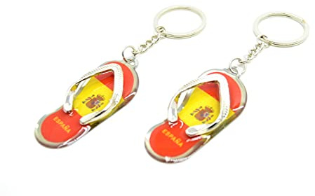 ARUNDEL SERVICES EU Lot de 2 porte-clés, motif drapeau de l'Espagne, sandale de la chaussure aux couleurs nationales de l'Espagne, porte-clés de football, ensemble cadeau militaire, garde civile
