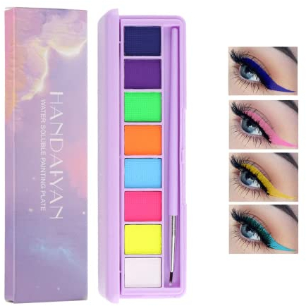 Beteligir 8 Farben wasseraktivierte Eyeliner Palette, Neon Face Paint Farbige Hydra Liner Makeup, Matte Graphic Eyeliner UV Glow Fluoreszierende weiße Körperfarb