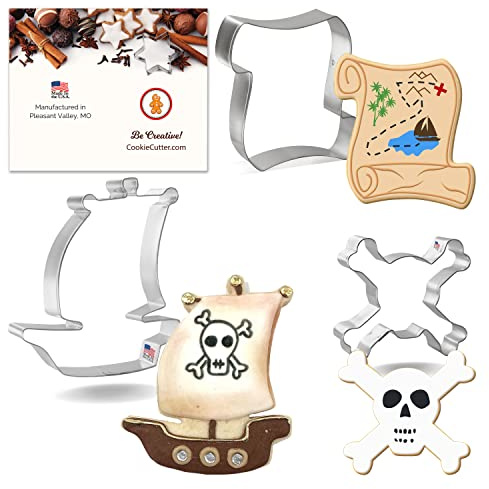 Foose Pirate Cookie Cutters 3 Piece Set with Recipe Card, Made in USA