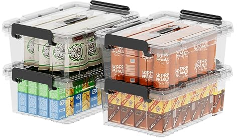 Cetomo 15L*4 Storage Boxes, Carry Plastic Storage Box with Lids, Organizing Container with Handle and Secure Latching Buckles, Stackable, Nestable, Tote Bin for Home Office Clothes, 15L-4Pack, Clear