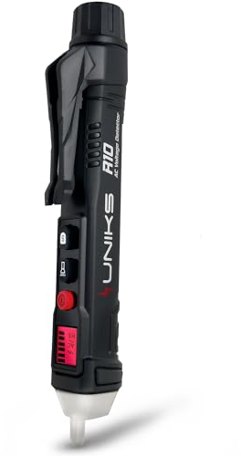 UNIKS - Cercafase Professionale R10 Rilevatore di Tensione per 3 Intensità, Tubi e Cavi Elettrici Senza Contatto con Display, Torcia e Doppia Sensibilità