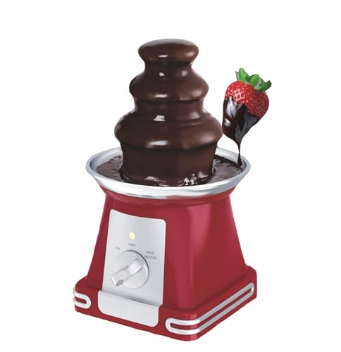YOtat 3 Tier Electric Chocolate Fondue Fountain Machine for Parties - Melts Cheese, Queso, Candy, and Liqueur - Dip Strawberries, Apple Wedges, Vegetables, and More - Red, Small