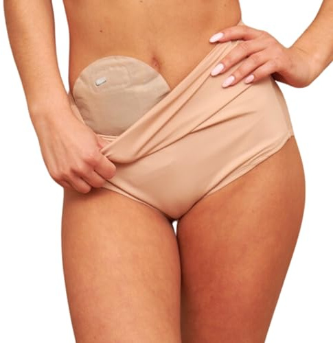 SIIL Ropa interior de ostomía para mujer, color beige, para suministros de colostomía y suministros de ileostomía, fundas para bolsas de ostomía para mujer, fabricadas en Europa, beige, talla M