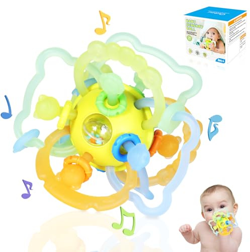Orzbow Jouet beb Silicone Anneau Dentition Refrigerant Educatif mois Jeux Montessori Eveil 0-3 Mois, Hochet Bebe, Balle Sensorielle Eveil, Cadeau Naissance, Vert Frais