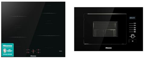 Hisense HI6401BSC Built-in 60cm Induction Hob Ceramic Glass Panel, Child Lock, Touch control & HB20MOBX5UK Integrated Built-In 20 Litre 800W Microwave oven - Black