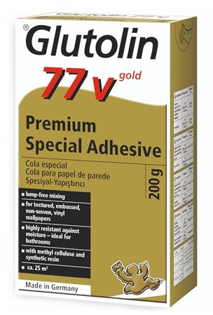 Glutolin 77 V Gold Premium Wallpaper Adhesive: Special Adhesive for Woodchip, Structured, Vinyl, Nonwoven & Heavy Wallpapers, Ready in 3 Min, High Moisture Resistance, 200 g