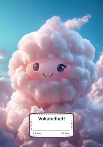 Vokabelheft Wolke: 2 Spalten, Liniert mit 100 Seiten in DIN A5 für jeden Sprachunterricht in Schule & Freizeit mit Süßem Wolken Design