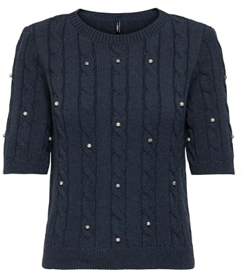 ONLY Onlsussi Life SS Deco Cabel Pull KNT, Bleu Gris, L