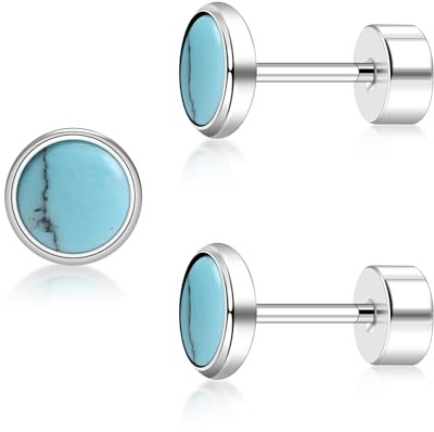 ZDE Titanium Flatback Ohrringe für Frauen Türkis Ohrstecker flach zurück Damen Ohrringe hypoallergen Knorpel Flatback Ohrring 4mm/5mm