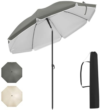 WOLTU Parasol de Jardin Ø135/155/175cm, Imperméable en Tissu Anti-UV à UPF 50+, Inclinable et Hauteur Réglable, pour Balcon/Terrasse/Patio/Piscine/Plage, Beige/Gris Foncé