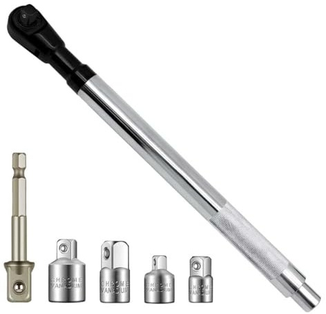JEUCLEL Offset Extension Wrench for Electric Drill, with 4 Socket Sleeve Adapters and 1 1/2 Electric Drill Adapter, Impact Wrench Extender for Socket Sets, Slim Design for Tight Spaces