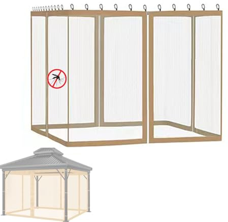 Brown Gazebo Mosquito Net Curtains 3x3m Replacement Side Walls 4-Panel Fly Screen Mesh for Garden Patio Pergola No Gap 10'x10' Outdoor ct Protection