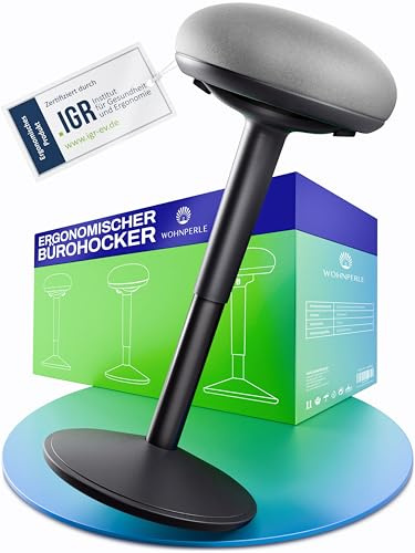 Huspärla kontorspall ergonomisk [certifierad] 2-i-1 sittpall och ståpall justerbar höjd | ergonomisk pall svart för kontor och skrivbord – gungpall + pendelpall (molnstengrå)