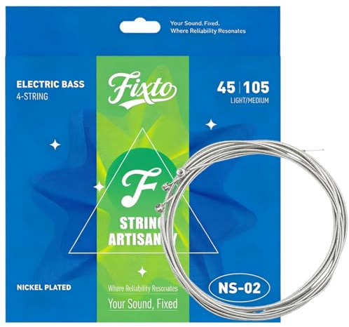 Fixto 5-String Bass Strings 45-130, Long Scale Coated Nickel Roundwound Bass Strings, Anti-Rust, Long Life, Smooth Bright Tone for Electric Bass Guitars