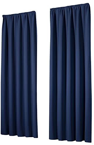 heimtexland Vorhang Blickdicht Thermovorhang Verdunklungsvorhänge 2er Set Kräuselband Deko Gardine isolierend Kälteschutz Sonnenschutz Fensterdeko Typ139 Maritim dunkelblau HxB 175x135 cm
