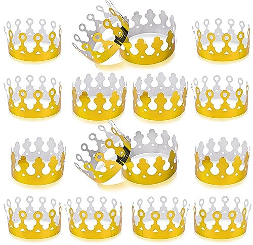 ArtCreativity Pack of 24 Gold Crown - Foil Birthday Party Paper Crowns for Kids - Golden Birthday Hats in 2 Fun Designs Adjustable and Reusable Royalty Party Decorations