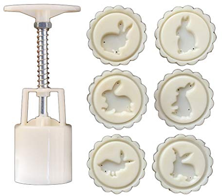 yIFeNG 50g Mooncake Mold 6pcs Bunny Stamps Hand Press Moon Cake Pastry Mould Bakeware