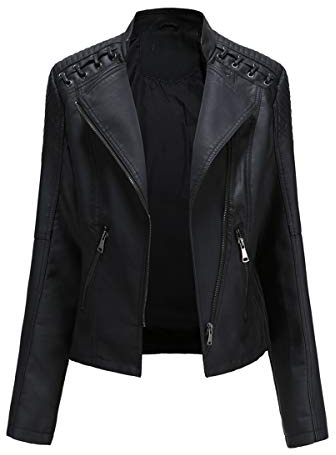 YYNUDA - Giacca da donna in ecopelle, elegante, con cerniera, da motociclista, classica, corta