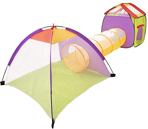 SELONIS 3In1 Spielzelt Mit Tunnel Spielplatz Popup Bällebad Keine Balle 120X100x375 Für Kinder, Mehrfarbig
