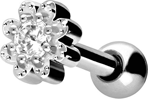PIERCINGLINE Chirurgenstahl Ohrpiercing | BLUME + KRISTALL | Piercing Ohr Stecker Helix Tragus | Farbauswahl