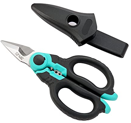 C.JET TOOL Forbici da elettricista in acciaio inox da 15,2 cm, resistenti, professionali, per cavi morbidi in alluminio e rame (turchese)