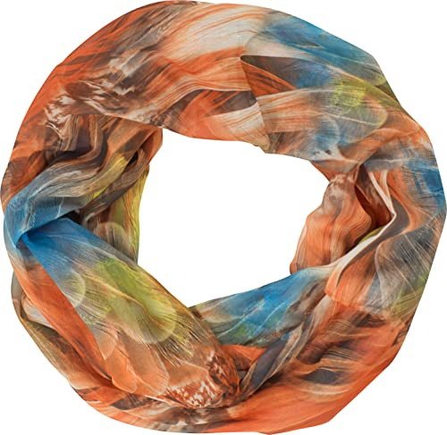 fashionchimp Loop Schlauchschal für Damen mit Feder-Muster in Batik Style, Crash and Crinkle, Seide, Schal (Orange-Pastell)