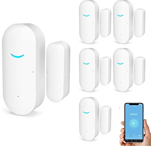 Tuya Smart Alarm Sensori WiFi per porte e finestre, con notifica gratuita APP Control Sistema di allarme di sicurezza domestica,nessun hub richiesto,compatibile con Alexa,Google Home (confezione da6)