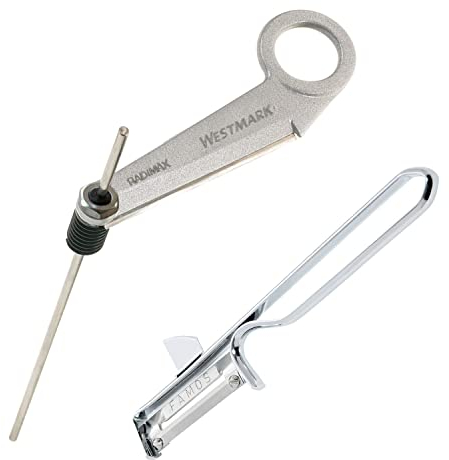 Westmark Rettich-/Spiralschneider, Länge: 24 cm + 1 Sparschäler, Rostfreie Edelstahlklinge/Aluminium/Stahl, Radimax + Famos, Silber/Grau, 513022E6