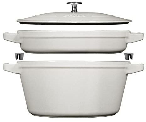 Staub - STACKABLE COCOTTE SET OF 2-PCS PAN SET, CAST IRON WHITE TRUFFLE - STAUB