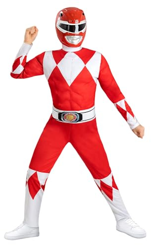Funidelia Costume Ufficiale Power Ranger Rosso per bambino, Include tuta, cintura e mezza maschera, Supereroi - Tenuta per bambini per feste, Carnevale e Halloween - Taglia 7-9 anni