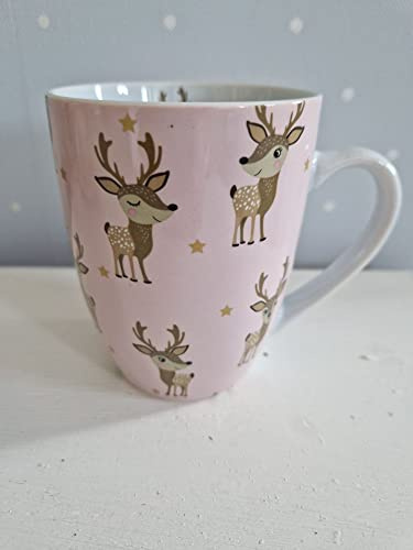 Tasse Kaffeebecher Weihnachtstasse Kleiner Hirsch Bambi Rosa Keramik 330 ml