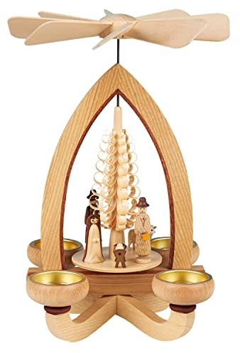 Seiffener Volkskunst | Erzgebirgische Teelichtpyramide klassisch | 28 cm Weihnachtspyramide | traditionelle Volkskunst aus dem Erzgebirge | Christi Geburt