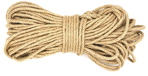 Jute Rope 1/4 Inch 100 ft 6mm Thick Natural Clothesline Garden Twine Rope, 4 Strands Heavy Duty & Strong Decorative String for Crafts, Hanging Plants, Packing & Bundling by IMROPE
