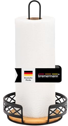 bremermann Küchenrollenhalter aus Bambus und schwarzem Metall, freistehend, Küchenpapierhalter