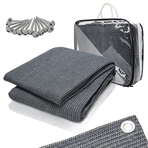 Tubiaz Vorzeltteppich Markisenteppich, Vorzeltteppich atmungsaktiv rutschfest,Waschbare, Zeltteppich mit 12 Löchern, 13 Heringe und Tragetasche, 200x200cm Grau Blau