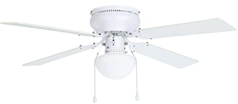 EGLO Deckenventilator Cagliari, 4 Flügel Ventilator mit Zugkette | Beleuchtung und Sommer Winter Betrieb, Holz, Stahl in weiß matt und Glas in weiß, AC Motor, Ø 106,6cm