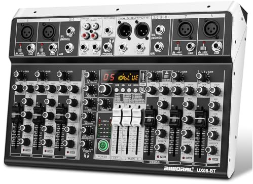 Studio Audio Sound Mixer Board-Professional Audio Mixer Sound Board Console 6 Channel USB Computer MP3 Input 48V Phantom Power Stereo For DJ Studio,Live Streaming (8 Channel DJ Mixer)