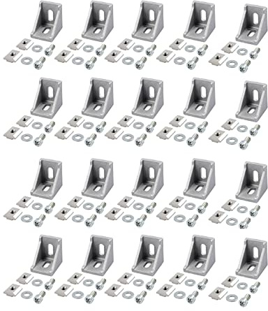 Bohaner 20 x Befestigungsmaterial Winkel, Aluprofil 20x20 Nut 6 Aluminium Winkelverbinder Eckwinkel Eckverbinder Wandhalter 90 Grad Winkel Raster für 3D-Drucker, CNC-Fräsen, DIY-Projekte