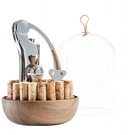L'atelier Du Vin Oeno Motion - Sacacorchos y cúpula de corcho para novios - Centro de mesa con base de madera de nogal, cata de vino, juego de regalo de lujo para sommelier para boda, abridor de
