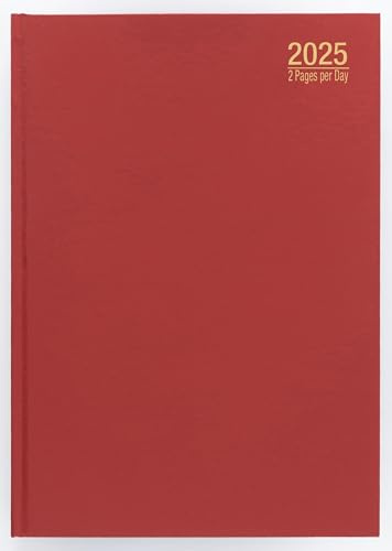 Impressum 2024 Premium Qualität A4 Zwei Seiten pro Tag Terminplaner, fester Einband, Schreibtisch-Tagebuch mit Lesebändchen – Home Office Schreibtischplaner/Organizer, Restaurantplaner (rot)