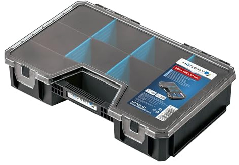 Högert Technik - Organizador con Compartimentos HT7G510, Caja Herramientas, Tapa de Policarbonato, Separadores Ajustables, Maletin Herramientas, Caja de Herramientas, Estructura Modular