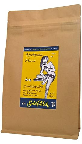 Goldene-Milch mit Kurkuma, Maca & Gewürze | 750g = 75Tassen | Bio & Vegan | Getränkepulver nach vedischer Tradition | gesüßt mit Kokosblütenzucker → sonniges Geschmackserlebnis | Sächsische Manufaktur