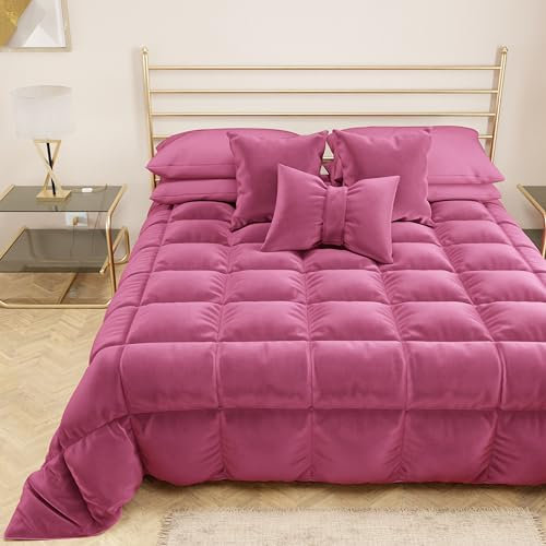 PETTI Artigiani Italiani - Couette en Velours Chaude Hiver Bicolore Fuchsia, Double Face pour Lit 2 Personnes, 260x270 cm, 350g/m², Made in Italy