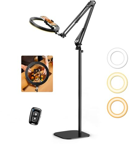 Ring Light with Stand Tripod for iPhone – Evershop 10” Overhead Camera Mount, 70.8” Tall Adjustable Selfie Light with Phone Holder for Video Recording, Photography, Streaming, TikTok, YouTube