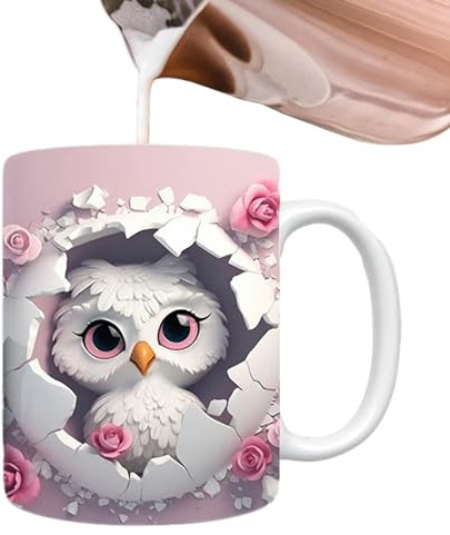 Niktule Eulen Keramikbecher, Tasse,Niedliche Tassen, flach bemalte Eulen Tasse aus Keramik,Eulen Tasse,originelle Kaffeetasse aus Keramik,325 ml,Urlaubs und Geburtstagsgeschenk für Kaffee,Milch