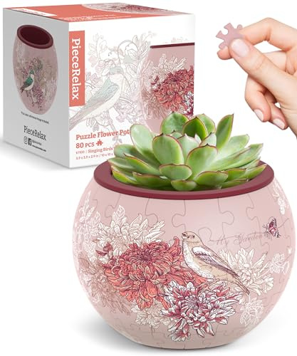 PieceRelax 3D Puzzle Planter - Singing Birds and Flowers - Danish Folklore Style, for Mom, Home Decor Flower Pots for Indoor Cactus, Succulents Pots [K1100]