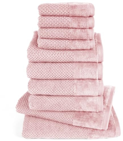 Pure Label Handtuch Set 10tlg 2xDusch 4xHand 4xGäste Rosa | 100% Baumwolle, weich & saugstark - Waschbar bis 60∘C, trocknergeeignet