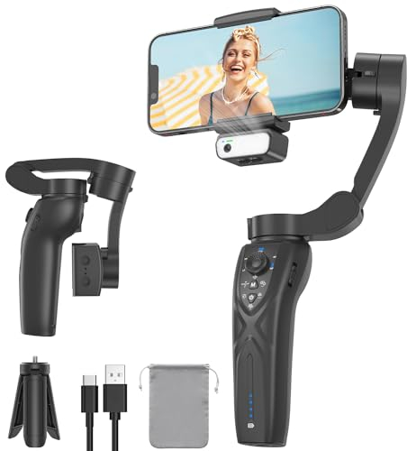 Poiale Stabilisateur Smartphone,AI Face Tracking 7.0,Gimbal Stabilisation 3 Axes,Contrôle Gestuel,Lumière Remplissage,Pliable&Portable pour Android/iPhone Vidéo,Vlogging,Youtube,TikTok