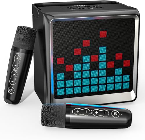 Machine de karaoké avec 2 Microphones sans Fil de karaoké avec Karaoké Portable Karaoké Complet avec 2 Bluetooth Sono pour de Extérieur/Intérieur Partybox LED Lumière Karaoke Support USB/AUX
