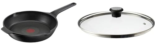 Tefal E24906 Robusto Aluguss Bratpfanne 28 cm & Glasdeckel 28 cm, Edelstahlfassung, Spülmaschinenfest, Dampfventil, Thermokunststoffgriff, 28097712